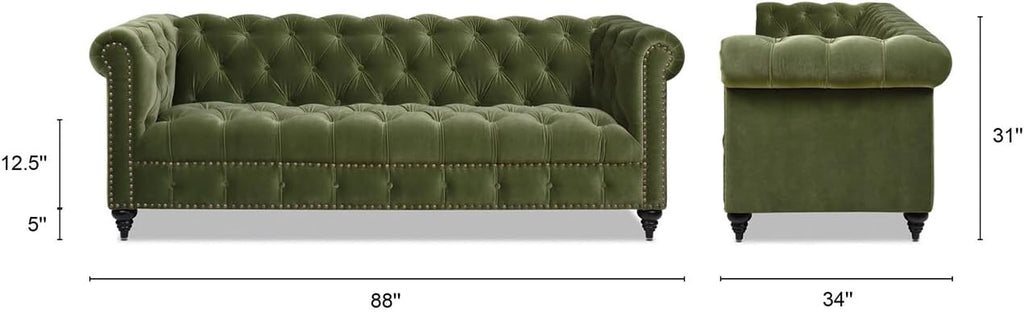 Jennifer Taylor Home Dalton 88" Tufted Chesterfield Sofa (Olive Green Performance Velvet)