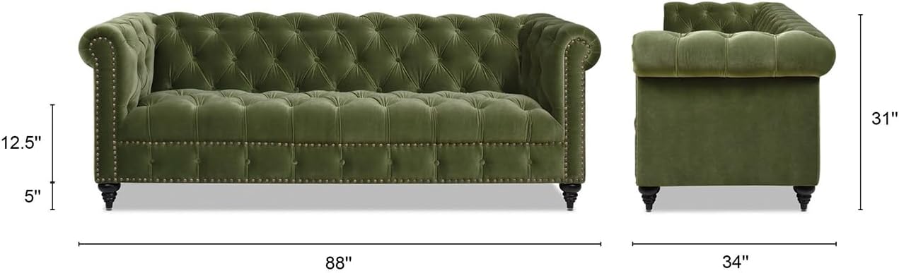 Jennifer Taylor Home Dalton 88" Tufted Chesterfield Sofa (Olive Green Performance Velvet)