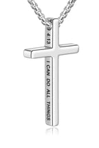 Fiusem Cross Necklace for Men, Inspirational Bible Verse Cross Chain for Men, Stainless Steel Box Necklace