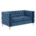 Morden Fort Sofas for Living Room, 85" Blue Chesterfield Sofa with Button Tufted & Nailhead Trim, Classic Velvet Upholstered Sofa for Office, Apartment, Home