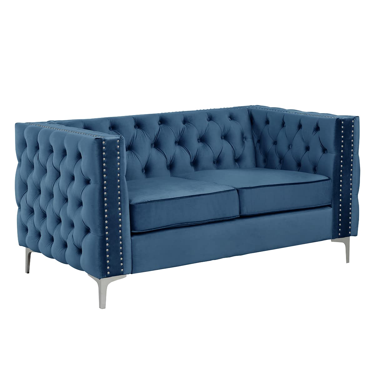 Morden Fort Sofas for Living Room, 85" Blue Chesterfield Sofa with Button Tufted & Nailhead Trim, Classic Velvet Upholstered Sofa for Office, Apartment, Home