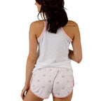 Bioworld Hello Kitty Character Hearts Women's Racer Back Tank Top & AOP Dolphin Lounge Shorts Sleepwear Set-Large White