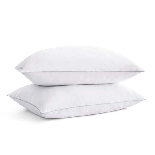 puredown® Goose Feathers and Down White Pillows with 100% Cotton Cover, Bed Sleeping Hotel Collection Pillows Set of 2, Standard Size