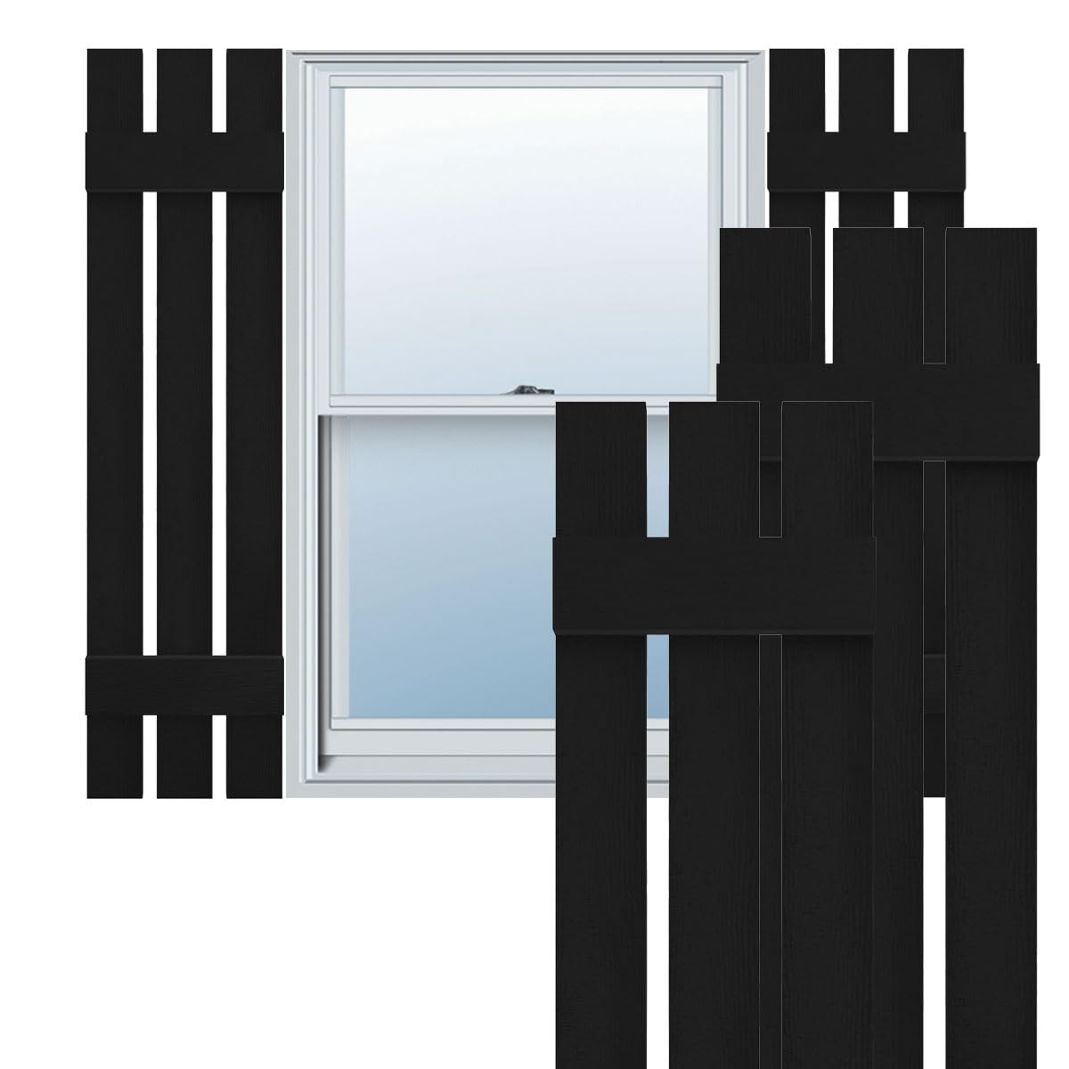 Ekena Millwork LS3C12X03200BL Lifetime Vinyl, TailorMade Three Spaced, Board-n-Batten, w Loks Shutters (Per Pair), 32-in. H, Black