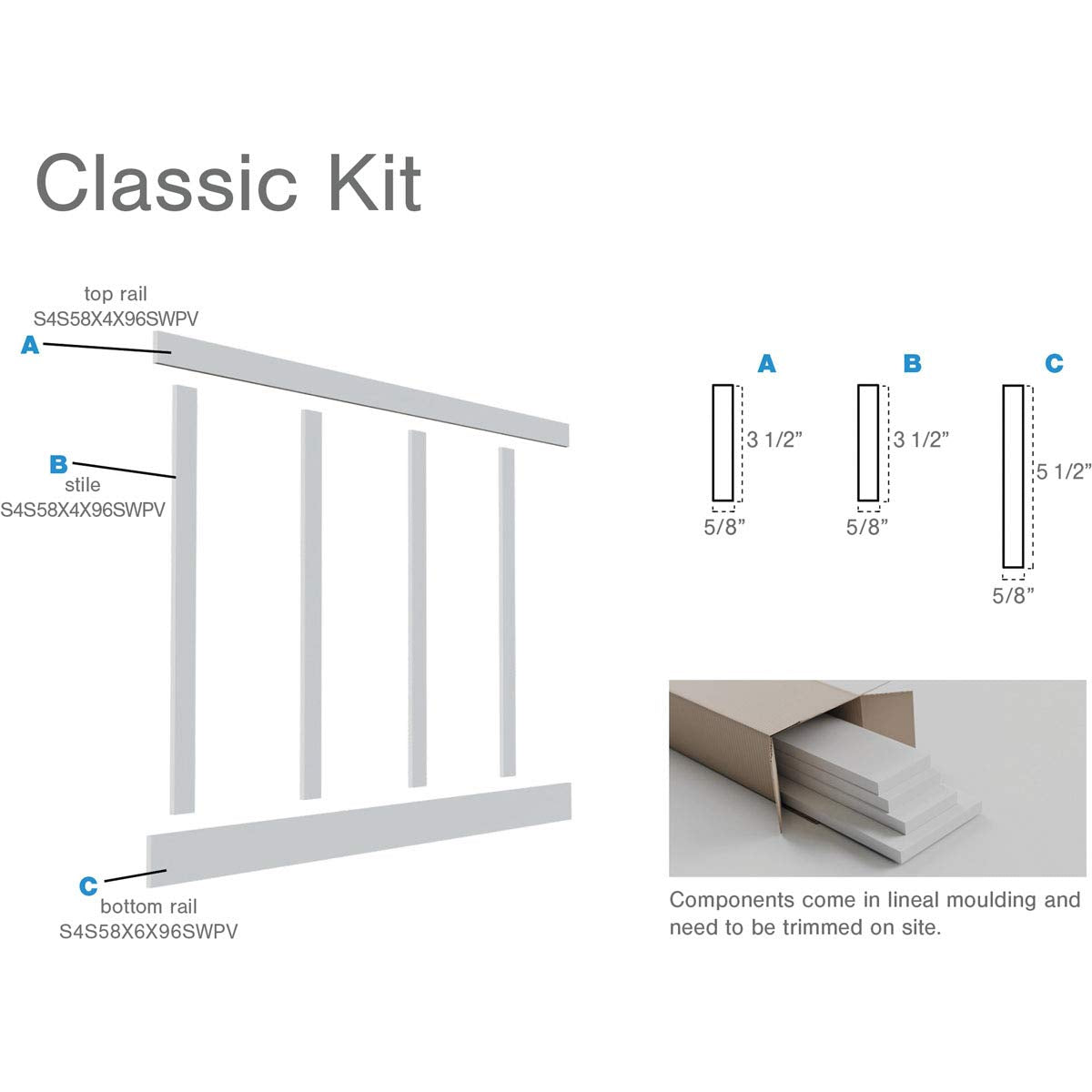 Ekena Millwork WPKP32X03CS Classic Shaker 8' Length PVC Wainscoting Kit, Heights up to 32" (12" - 15" Adjustable Wall Panels), White