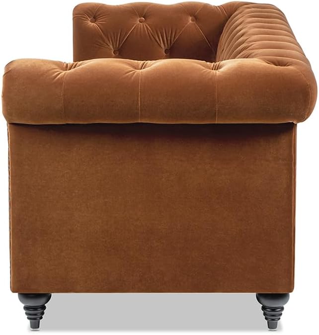 Jennifer Taylor Home Alto 88" Performance Velvet Tufted Chesterfield Sofa in Burnt Orange