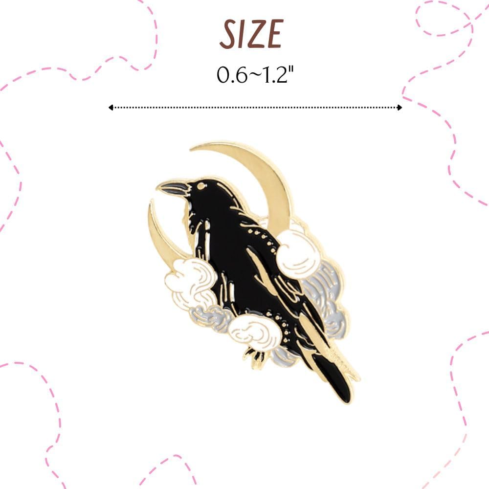Crow Pins 13PC Black Raven Enamel Pins Set Lapel Brooch Button Jewlery Cute Crows Themed Stuff for Women Backpack Hat Bag Gothic Goth Spooky Witchy Horror Skull Flower Accessories Decoration