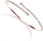Mariell Rose Gold Crystal Rhinestone Cuff Bridal Bracelet, 1-Row Fashion Bangle for Weddings and Prom