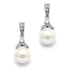 Mariell Pearl Drop Bridal Necklace Earrings Set with CZ Crystals for Bride, Bridesmaid, Birthday Gift