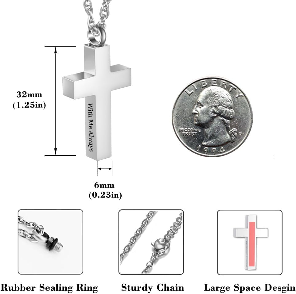 Cremation Cross Necklace for Ashes Cross Urns Locket Pendant Ashes Holder Stainless Steel Memorial Jewelry-With Me Always