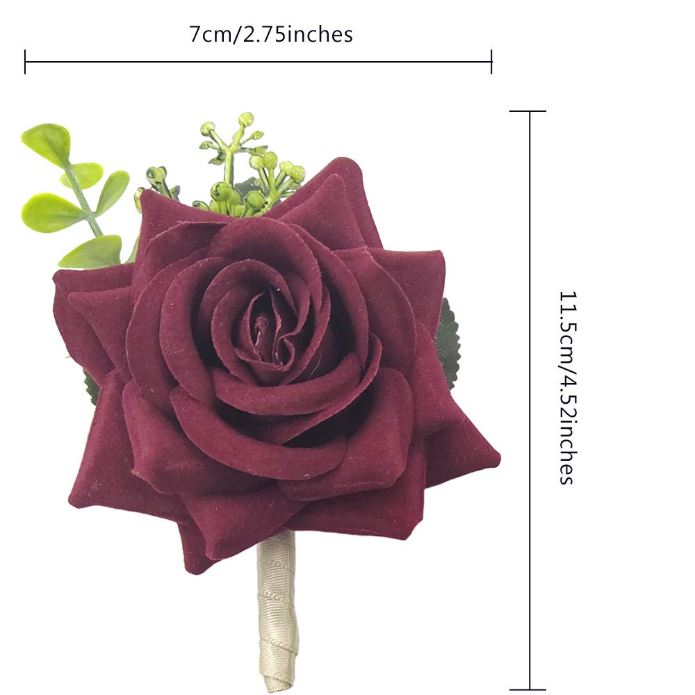 Arlai Wedding Prom Corsage and Boutonniere Set, Rose Wrist Corsage Ribbon Bracelet, Artificial Flower(Burgundy)