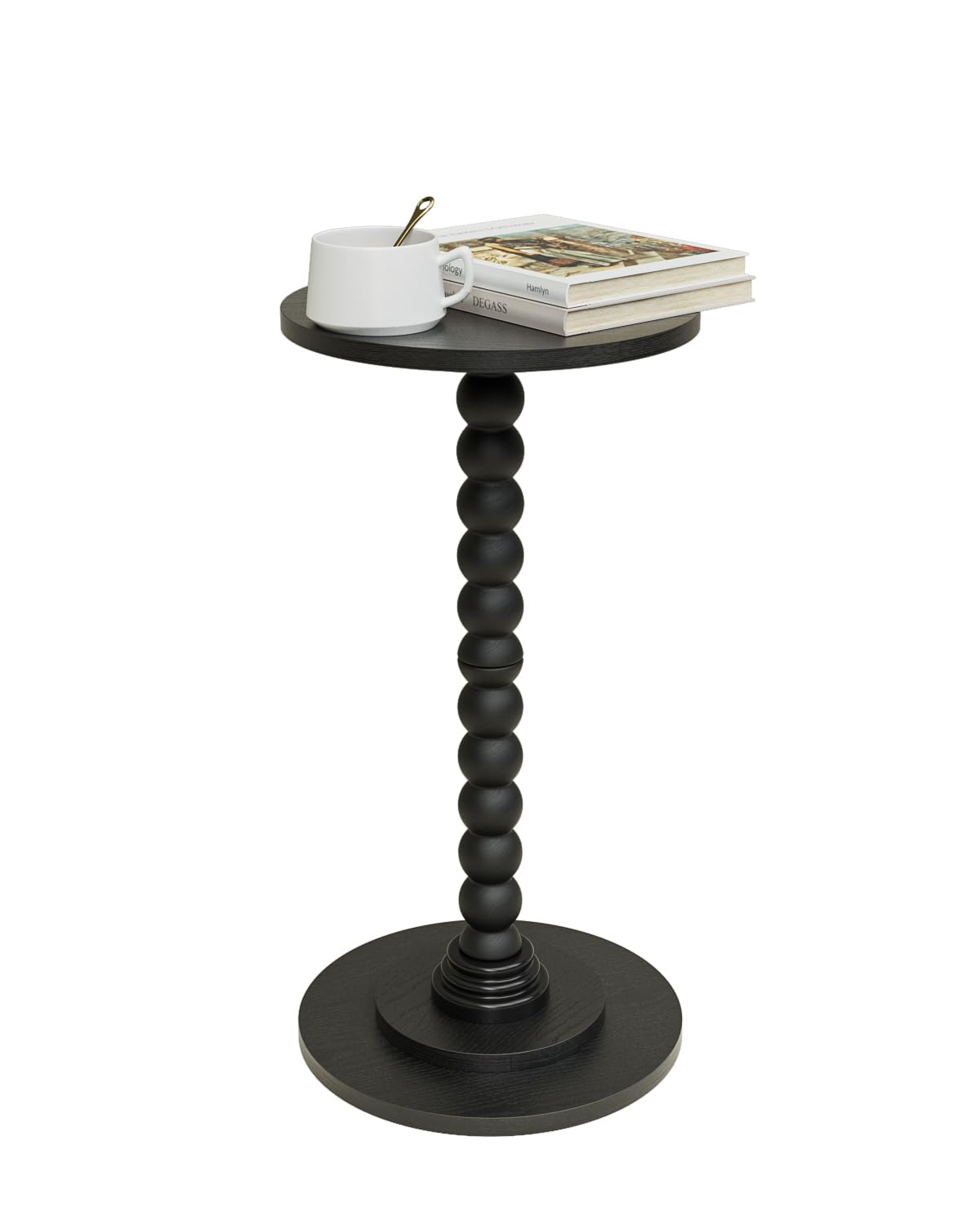 Masupu Drink Table, Round Side Table for Small Spaces, Pedestal Side Table, Small End Table with Metal Base, for Living Room, Bedroom, Bathroom, White