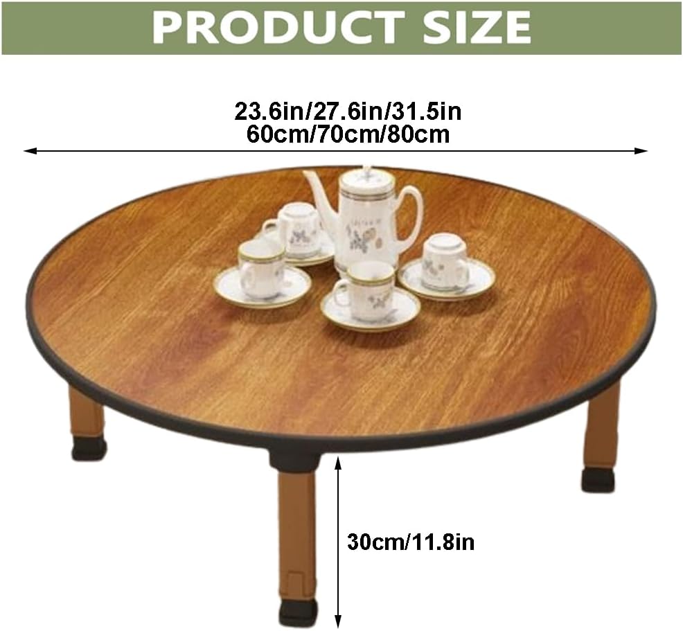 Folding Round Japanese-Style Tea Coffee Table Low Table, Foldable Dining Table, Study Table, Small Desk, for Tatami Sitting On The Floor Bedroom Bay Window Tea Room, Space Save(60 * 30cm)