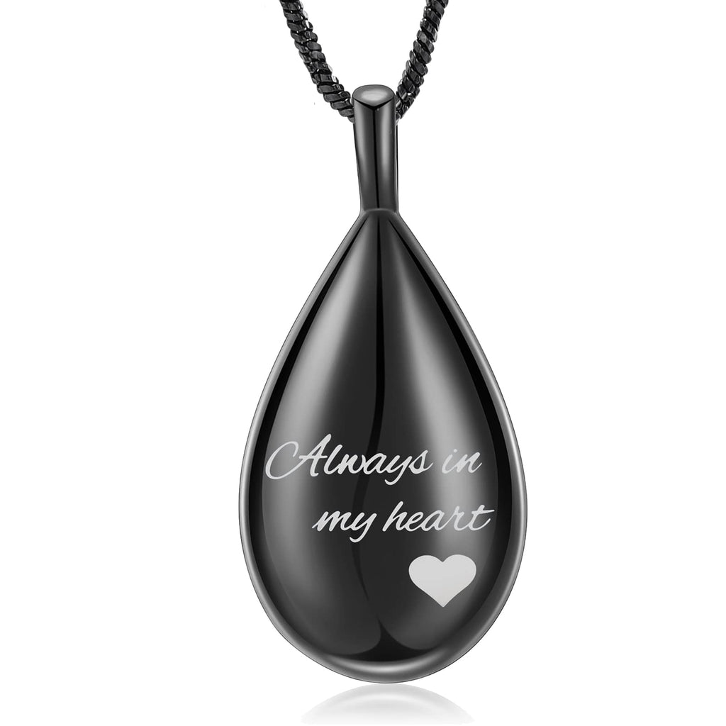 Yinplsmemory Carved Teardrop Keepsake Ashes Necklace Urn Pendant Cremation Memorial Jewelry-Always in my heart