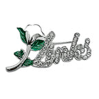 Exquisite green rhinestone inlaid round LINKS letter metal brooch the links incorporated society jewelry pin