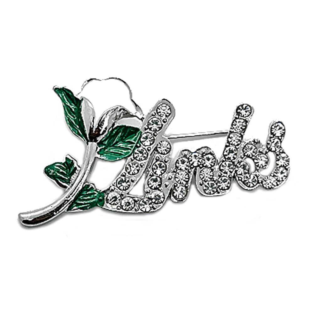 Exquisite green rhinestone inlaid round LINKS letter metal brooch the links incorporated society jewelry pin