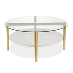 Otto 32" Wide Square Coffee Table with Faux Marble Shelf in Brass