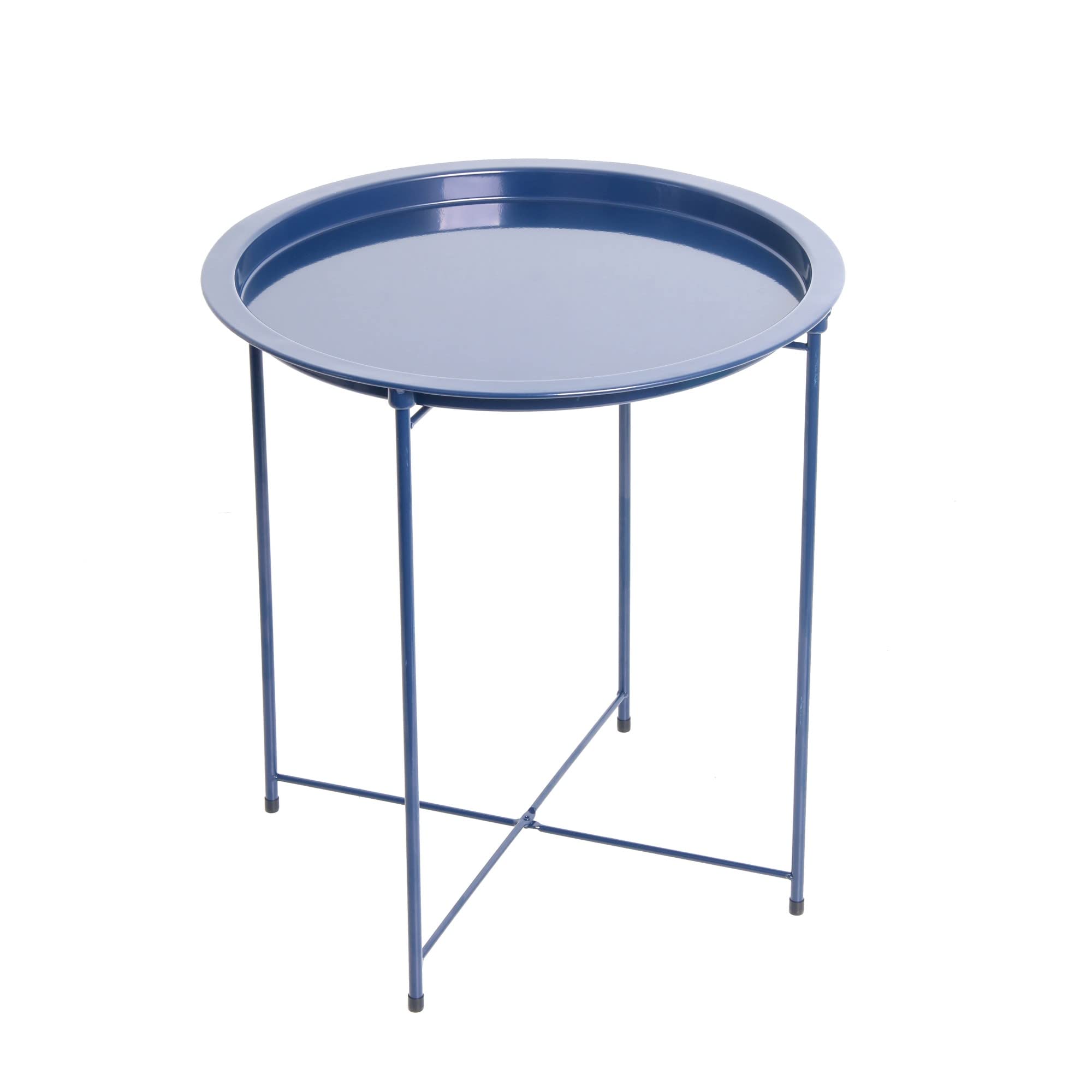 Home Basics , Matte Grey Foldable Round Multi-Purpose Metal Side Accent, Coffee, End Table for Bedroom, Living Room