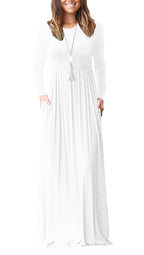 VIISHOW Women's Long Sleeve Loose Plain Maxi Dresses Casual Long Dresses with Pockets(White,Medium)