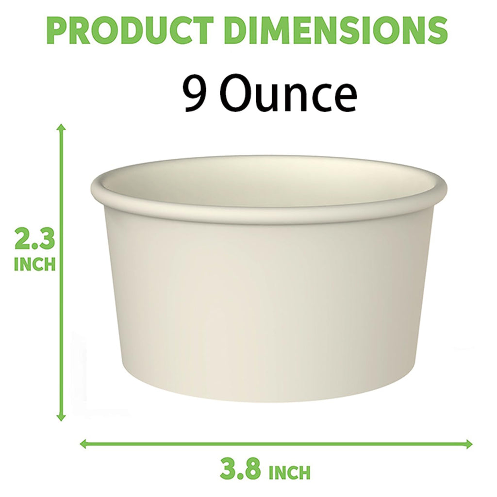 Axt Sichel 50 Stück 9 Unzen Papp-Eisbecher Einweg-Dessertschalen für heiße oder kalte Speisen, Eisbecher, gefrorener Joghurt, Suppe, Weiß