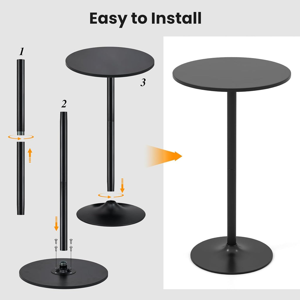Giantex Two-in-one Bar Table with Detachable Pole, Metal Base, 24" Round Top, 40"/22" Two Convertible Height, Cocktail Table, Coffee Table, Pub Table for Dining Room, Restaurant, Kitchen (1, Black)