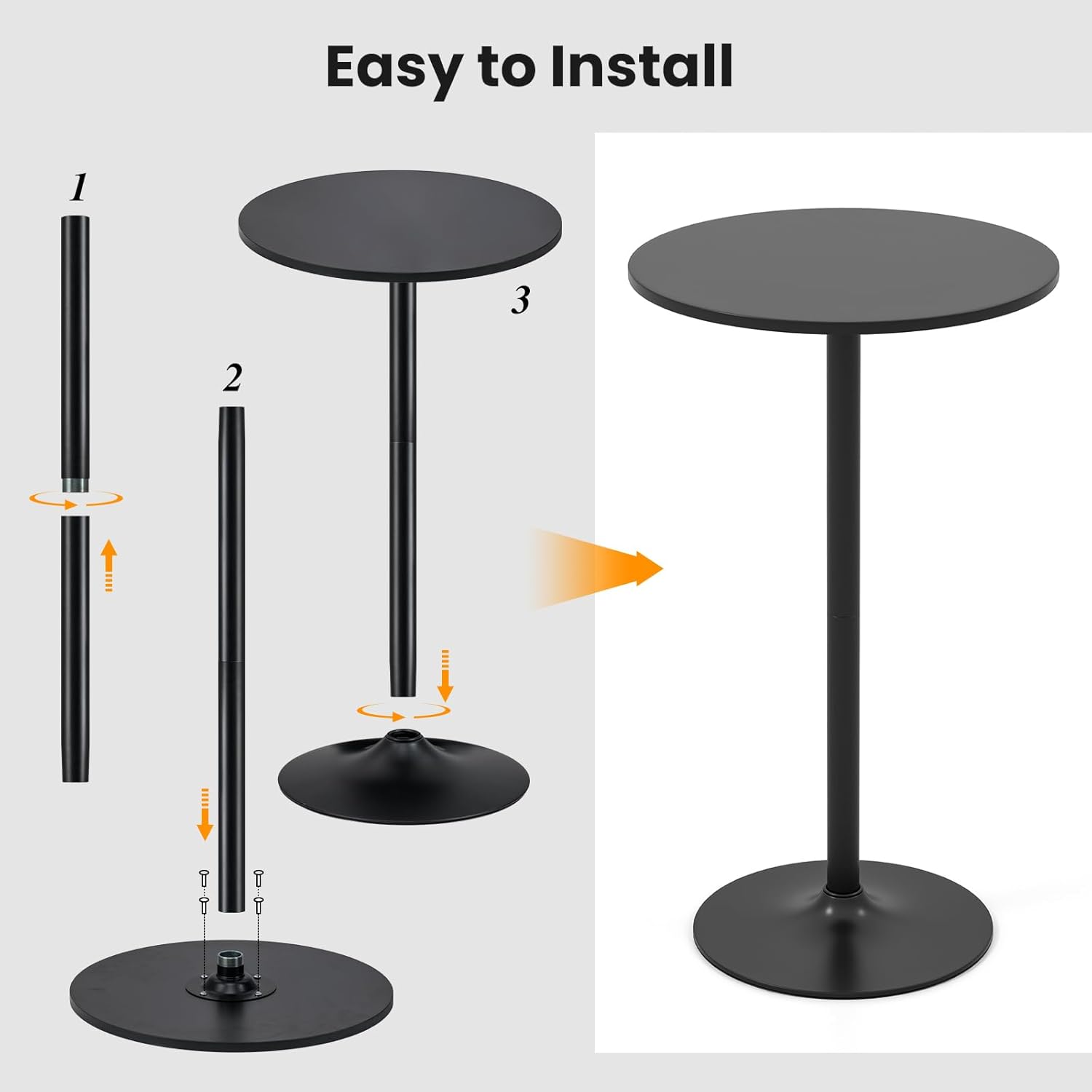 Giantex Two-in-one Bar Table with Detachable Pole, Metal Base, 24" Round Top, 40"/22" Two Convertible Height, Cocktail Table, Coffee Table, Pub Table for Dining Room, Restaurant, Kitchen (1, Black)