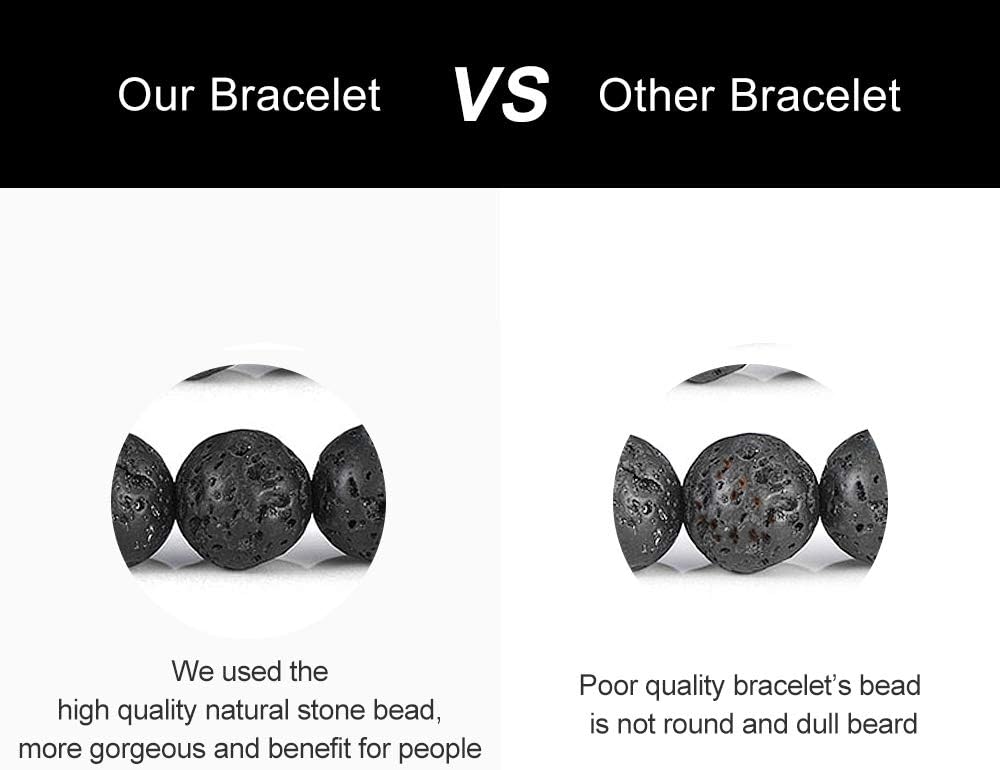 M MOOHAM Natural Stone Bracelets for Men - 8mm Tiger Eye, Matte Agate, Lava Rock - Teen Boys Gifts for Birthday, Anniversary, Christmas