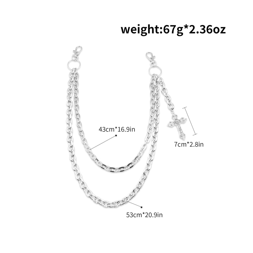 ANGLEQUEEN Chaînes de portefeuille à couches punk pour hommes et femmes Argent Croix Gland Chaîne de portefeuille Chaîne de poche Hip Hop Bijoux gothiques Chaînes de jean pour hommes (style6)