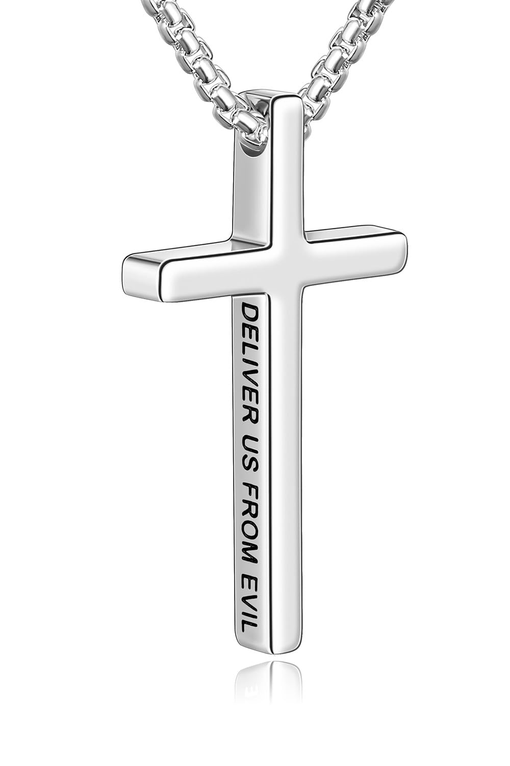 Fiusem Cross Necklace for Men, Inspirational Bible Verse Cross Chain for Men, Stainless Steel Box Necklace