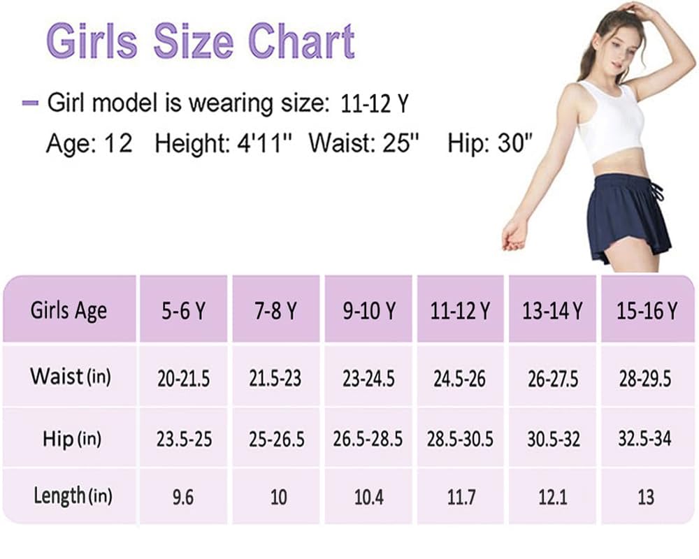 AIOIC Pige Sommerfugl Shorts Børns Flydende Shorts 2-i-1 Pige Sommerfugl Nederdele med Lomme Sort