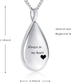 Yinplsmemory Carved Teardrop Keepsake Ashes Necklace Urn Pendant Cremation Memorial Jewelry-Always in my heart