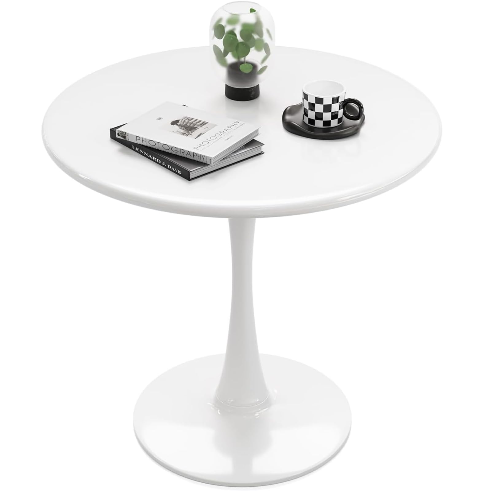 Black Small Tulip Table, 24 Inch Round Dining Table for 2 Person with Pedestal Base for Kitchen, Circle Bistro Table, Mid Century Modern Cafe Tables for Small Spaces in Living Room, Office, Pub, Bar