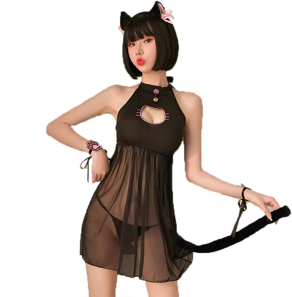 JasmyGirls Sexy Cat Cosplay Lingerie Dress Halloween Kawaii Anime Costume Cute Maid Outfit Japanese Lolita Underwear