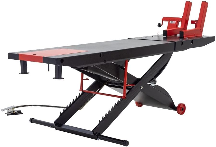 Black Widow BW-PROLIFT-HD Pneumatic ProLift Motorcycle Scissor Lift Table - 1,500 lb. Maximum Capacity and 31.25" Maximum Lift Height - Platform Measures 105" L x 24" W x 31.25" H