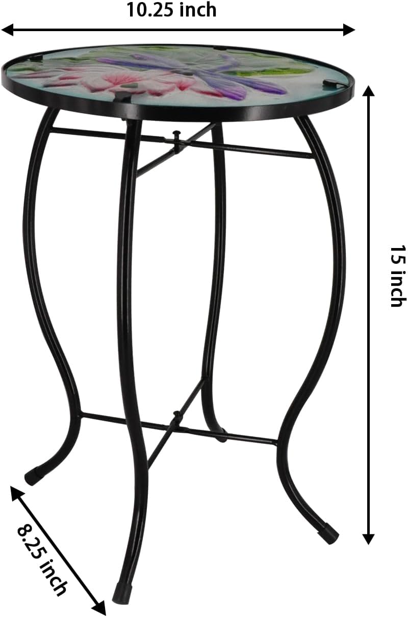 Outdoor Side Table Accent Table Patio Side Table Plant Stands Small Mosaic Table Glass Top Round Balcony Coffee Table