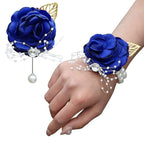 WANLIAN Blue Bridesmaid Wrist Corsage Wedding Flowers Prom Rose Corsage and Boutonniere Set for Wedding Party Prom Wedding Ceremony Anniversary Set of 2(Blue)