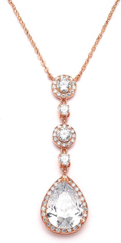 Mariell Bridal and Wedding Necklace, Cubic Zirconia Crystal Drop Pendant Necklace for Brides, Bridesmaids, Prom, Homecoming, Mother of The Bride