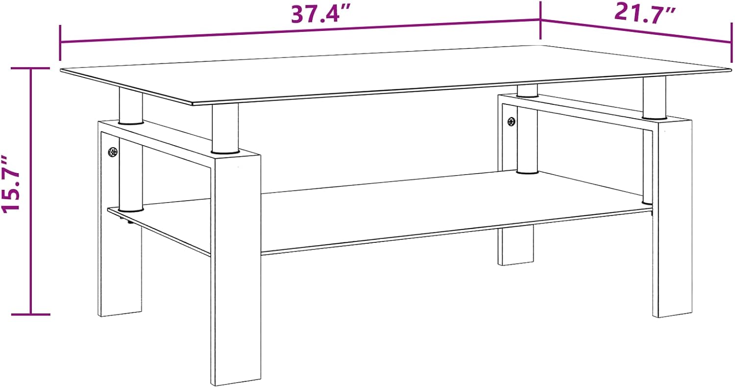 vidaXL Coffee Table with Black Melamine Frame and Tempered Glass Top, Side Table for Living Room, 37.4''x21.7''x15.7'', Black and Transparent