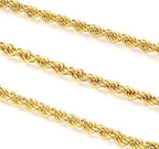 Colar Corrente de Corda em Ouro Amarelo Maciço 14K QREEMUU para Mulheres e Homens, 1,5mm, 2mm, 3,2mm e 4,2mm de Espessura, Design Durável em Comprimentos de 16 a 36 Polegadas (3,2mm, 16 polegadas)