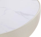 Manhattan Comfort Anderson Modern 28.15" Round Coffee Table 2.0 - Ceramic Marble Tabletop, Elegant Pleated Leatherette Details & Gold Base, Fully Assembled Accent Furniture, Set of 1, Cream