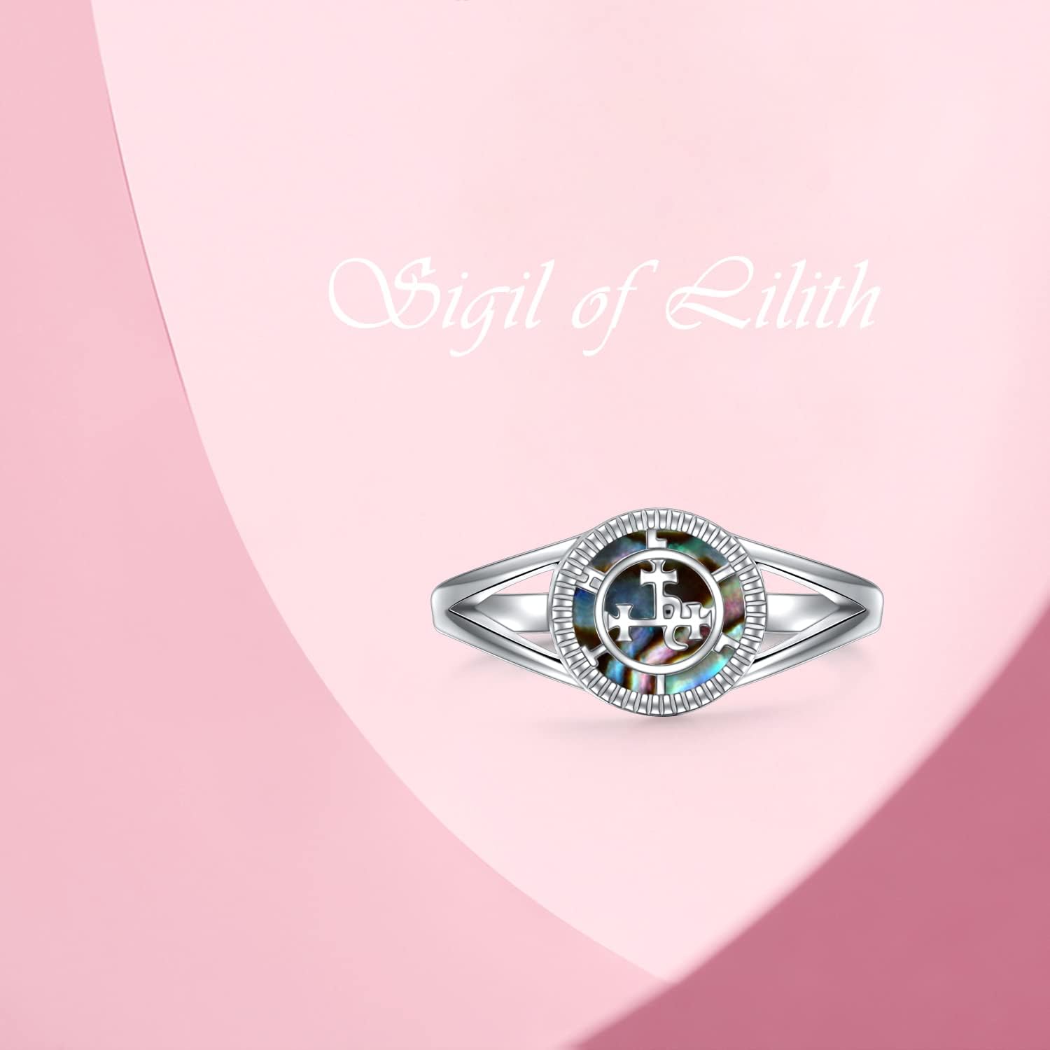 DAOCHONG Sigil of Lilith Abalone Shell Statement Ring S925 Sterling Silver Sigil of Lilith Statement Ring Gifts for Women Men