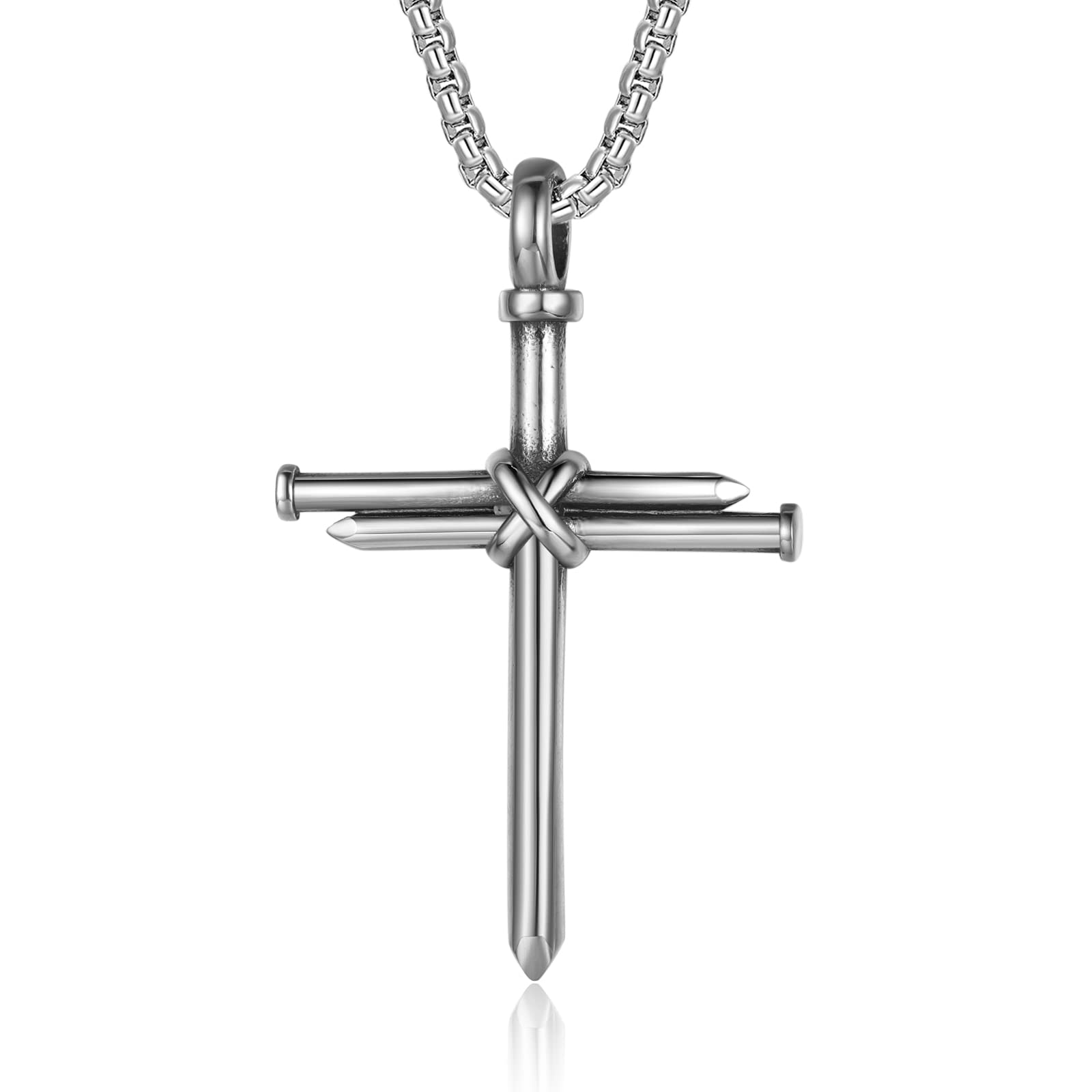 Nail Cross Necklace for Men Stainless Steel Chain 24inch 3 Nails Jesus Cross Pendant Christian Gifts for Dad 3 Colors