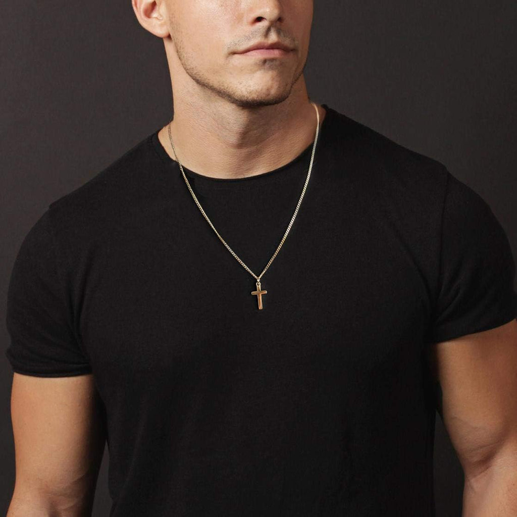 Joxevyia Cross Necklace for 14K Gold Filled Stainless Steel Small Cross Pendant with Cuban Chain Necklace Simple Faith Jewelry Christmas Gift for Men Women 16-24 Inches