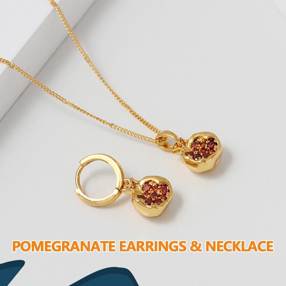 Pomegranate Earrings, Premium Cubic Zirconia Inlay Red Pomegranate Pendant, 18k Gold Plated Stainless Steel Hoop Earrings