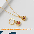 Pomegranate Earrings, Premium Cubic Zirconia Inlay Red Pomegranate Pendant, 18k Gold Plated Stainless Steel Hoop Earrings