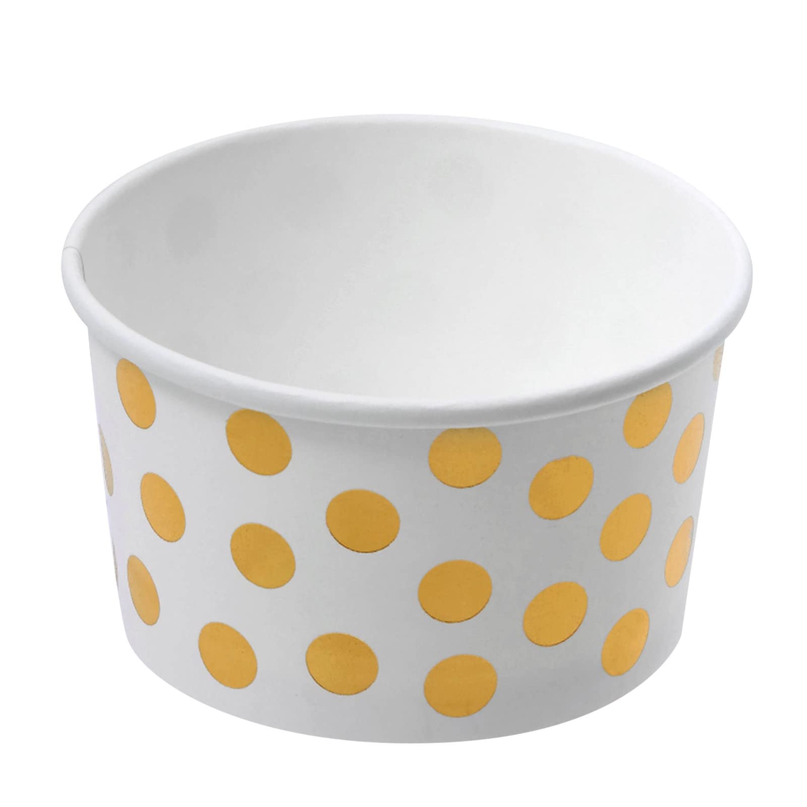 Juvale 100 Stück Papier-Eisbecher, 8 oz Einweg-Dessertschalen für Frozen Yogurt, Sundae-Bar, Party-Snacks und Leckereien, Goldfolie mit Polka-Dot-Design