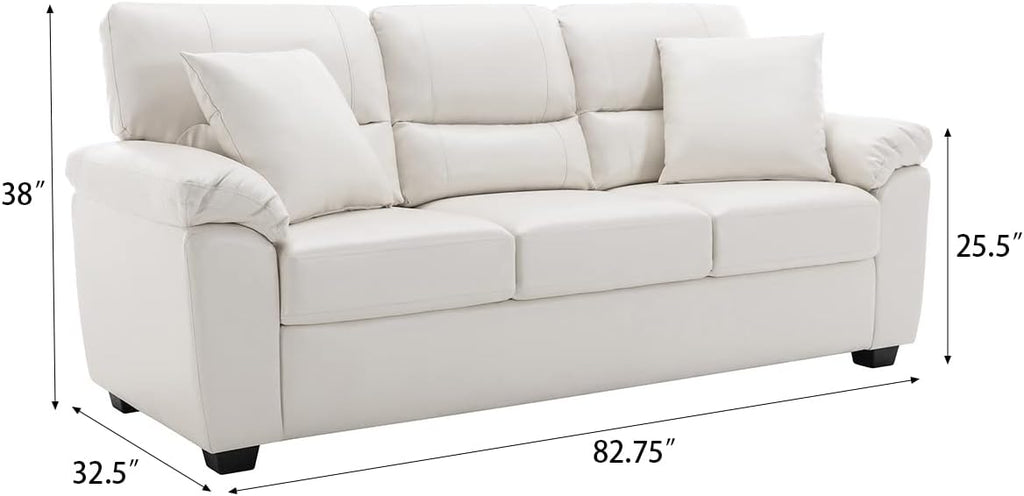 Morden Fort White Leather Love seat and Sofa Set, Modern Luxury and Comfy Furniture Sleeper Couches for Living Room, Apartment, Office, Lounge Room