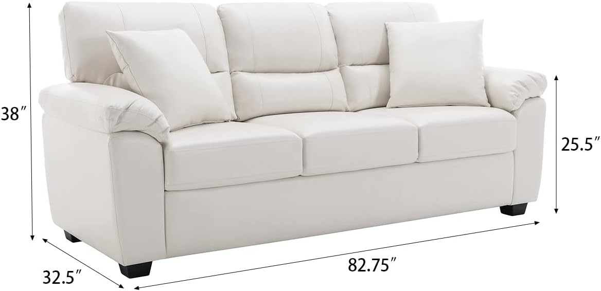 Morden Fort White Leather Love seat and Sofa Set, Modern Luxury and Comfy Furniture Sleeper Couches for Living Room, Apartment, Office, Lounge Room