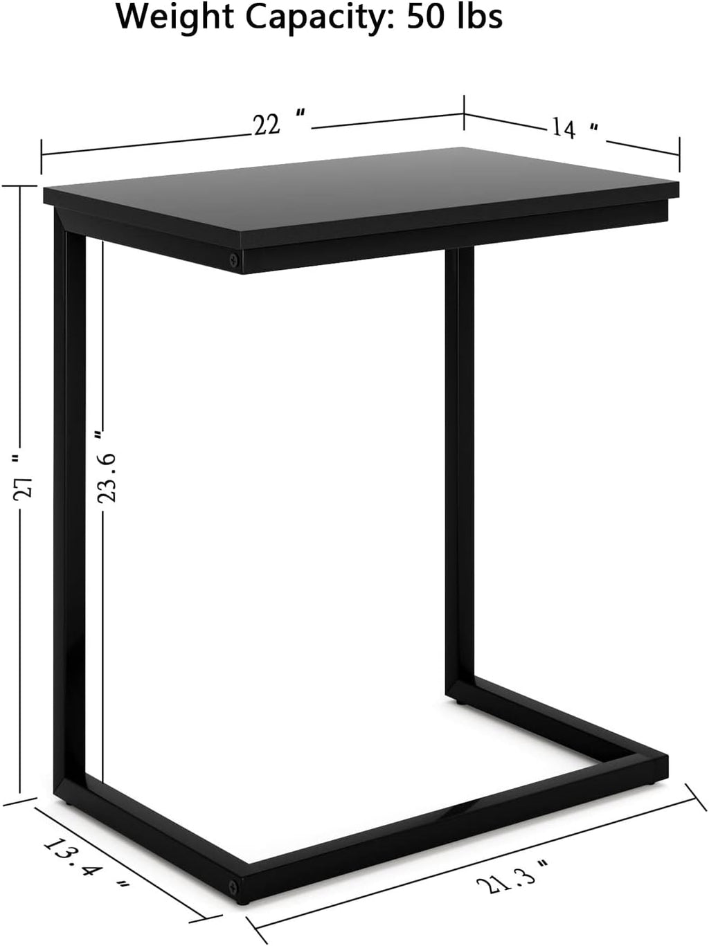 Sofa C Side End Table Wood Accent Couch Table Coffee Tray Snack Side Table Notebook Laptop Holder Over Bed Stand Reading Desk Black Color 22x14x27 Inch Space Saving for Living Room Bedroom