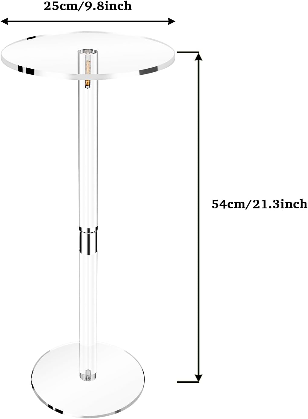 Acrylic Drink Table for Small Space 10" L x 10" W x 21.3" H Clear Side Table Round End Table Coffee Table Living Room Balcony Bedroom Bathroom Bar Easy Assembly